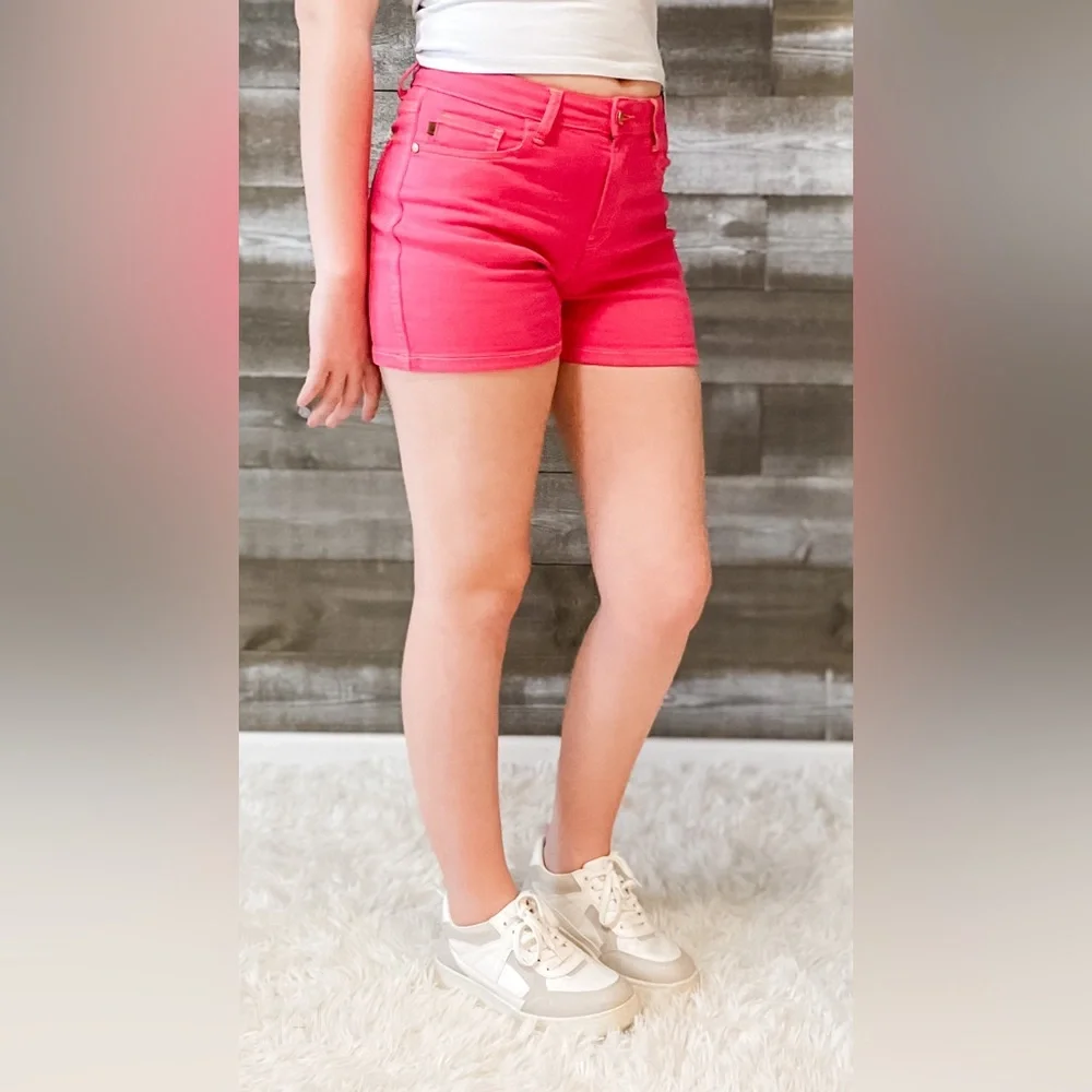 judy blue high waist magenta garment dyed shorts pocket embroidery JB150266REG - Picture 7 of 16